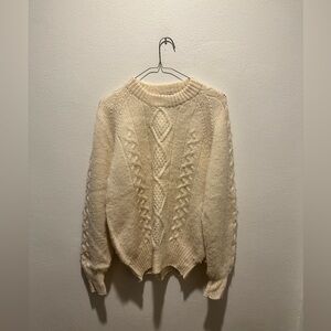 Glen Carron Handcrafted Virgin Wool‎ Fisherman Cable Knit Sweater M Cream